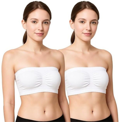 Taabar White Tube Strapless Bra for Women Pack of 2 Women Cage Bra Non Padded Bra(White)