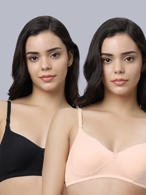 Eden EDEN103BLACKPEACH Women T-Shirt Non Padded Bra(Black, Beige)