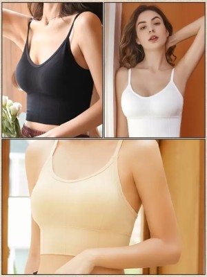 sashu Combo Pack of 3 Women Sports Lightly Padded Bra(Black, White, Beige)