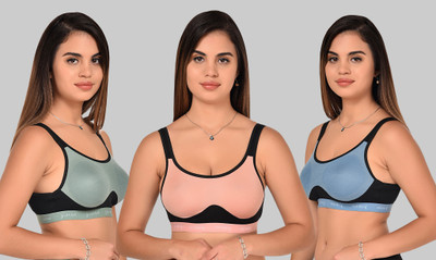 Lady One Women Sports Non Padded Bra(Light Blue, Light Green, Pink)