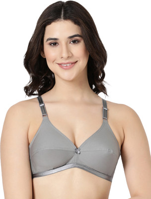 Blossom Single Layered Medium Coverage Woven Cotton Bra_Jasmine Women Everyday Non Padded Bra(Grey)