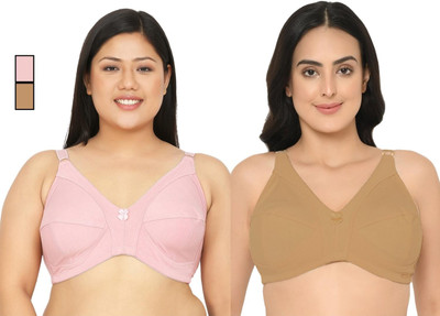 Curvy Love Women Full Coverage Non Padded Non Wired Bra with Adjustable Straps | Pack of 2 Women Everyday Non Padded Bra(Pink, Brown)