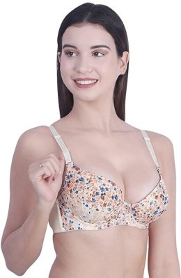 Zylum Fashion Women's Polycotton Padded Underwired Push-Up Bra Women Push-up Lightly Padded Bra(Beige)