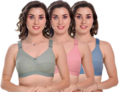 Corwin International Women Non padded reliquary desnuda Bra Women Everyday Non Padded Bra(Green, Pink, Blue)