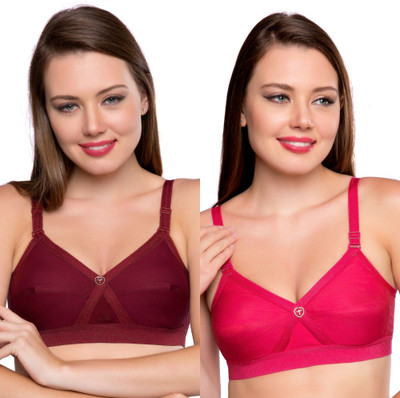 Trylo KPL COMBO 38 Marun & Rasberry D - CUP Women Full Coverage Non Padded Bra(Maroon, Pink)