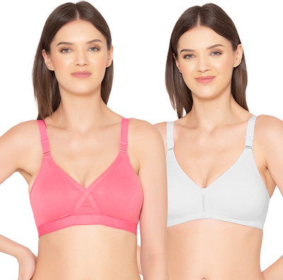 Groversons Paris Beauty Women Full Coverage Non Padded Bra(Pink, White)