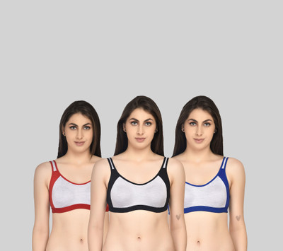 ASHMIRAS Pack of 3 Women Sports Non Padded Bra(Red, Black, Blue)