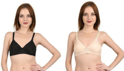 VELOURA Women Everyday Lightly Padded Bra(Black, Beige)