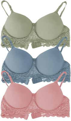 RAHA S.G Lingerie bra for women & girls Women T-Shirt Non Padded Bra(Pink, Blue, Green)