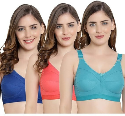 Aprameyah Women Bra Women Full Coverage Non Padded Bra(Dark Green, Blue, Pink)