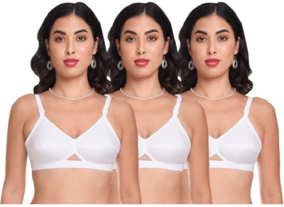 Akeeta AB-102 Non Paded White Plain Women Full Coverage Non Padded Bra(White)