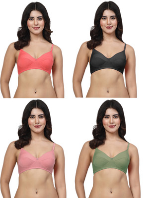 LILY manoop Women Everyday Non Padded Bra(Pink, Black, Pink, Green)