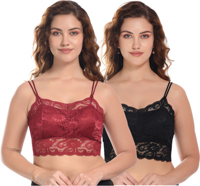 VALZER women bra Bralette Net Design, Bra Lightly Padded bra for women Women Everyday Lightly Padded Bra(Maroon, Black)