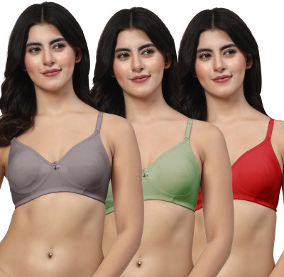 LILY akinos Women T-Shirt Non Padded Bra(Grey, Green, Maroon)