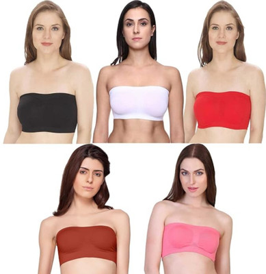 LTJ ENTERPRISES Women's Seamless Tube Bra | Non-Padded, Non-Wired, Stretchable | Pack of 5 Women Everyday Non Padded Bra(Multicolor)