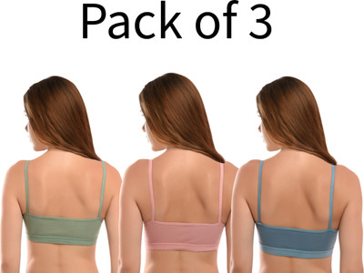 Liguria Cotton Non-Padded Full Coverage Bra Women Push-up Non Padded Bra(Green, Blue, Pink)