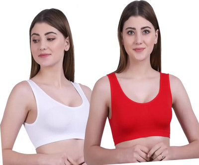 BRAABAA Pack of 2 Women non padded beginner sports bra Women Sports Non Padded Bra(White, Red)