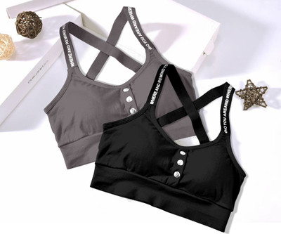 Asgarment cross-dgry-blk-02-p02-free Women Sports Lightly Padded Bra(Black, Grey)