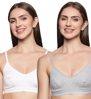 Teens Lifestyle Non Padded Non Moulded Everyday Sports Bra-Pack of 2(White/Grey,36B) Women Sports Non Padded Bra(White, Grey)
