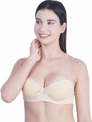Penance For You Transparent Backless Strapless Push Up Bra Women Push-up Lightly Padded Bra(Beige)