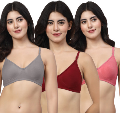 LILY ayir Women T-Shirt Non Padded Bra(Grey, Maroon, Maroon)