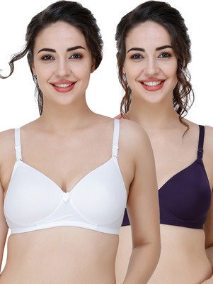 COLLEGE GIRL Hellopad ComboPO2 Women T-Shirt Lightly Padded Bra(White, Purple)