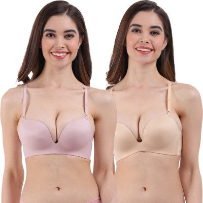 AMOUR SECRET Women Balconette Heavily Padded Bra(Beige, Pink)