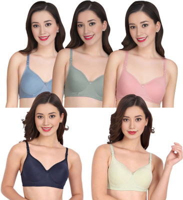 Liigne Women Everyday Padded Bra (Pack Of 5) for T-Shirt Saree Dress Sports Garment Women Full Coverage Lightly Padded Bra(Grey)