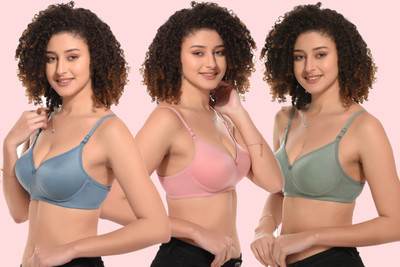 LIFEBEAUTY Women Full Coverage Lightly Padded Bra(Green, Pink, Blue)