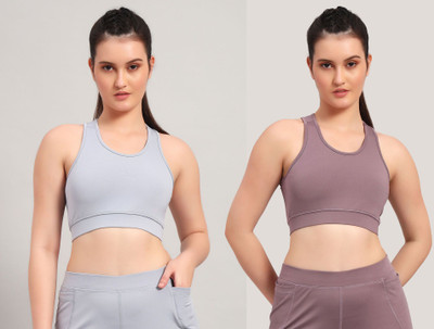 BEING RUNNER Women Sports Non Padded Bra(Grey, Purple)