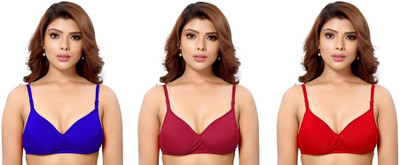 Shree Brahmani Corporation Women's Cotton Blend Full Comfortable Non-Padded Chami Bra For Everyday Wear Women Everyday Heavily Padded Bra(Blue, Maroon, Red)