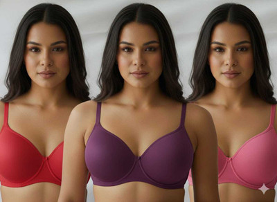 AmoraaWear Women Push-up Lightly Padded Bra(Pink, Red, Purple)