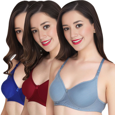 Tulzott Women Everyday Non Padded Bra (Pack Of 3) for T-Shirt Saree Dress Sports Garment Women Everyday Non Padded Bra(Blue)