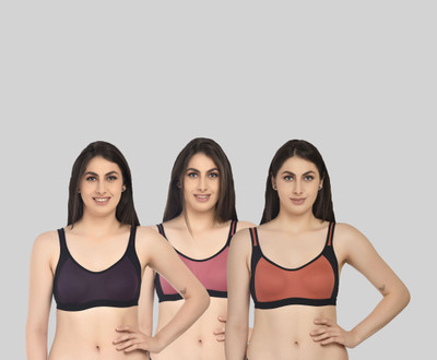 ASHMIRAS Pack of 3 Women Sports Non Padded Bra(Orange, Pink, Purple)