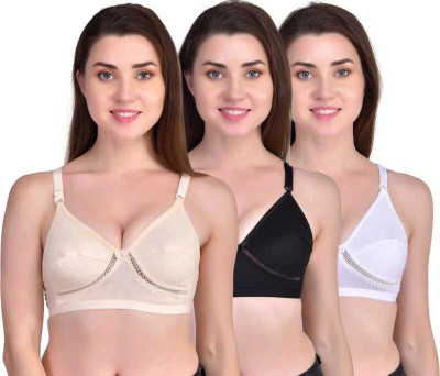 ShopGlobal Women Full Coverage Non Padded Bra(Black, White, Beige)