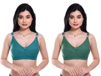 Body Liv Everyday Cotton Hosiery Non Padded Bra for Women- (Pack of 2) Women Everyday Non Padded Bra(Light Green, Green)