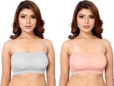 Shophousses Women's Cotton Blend Full Comfortable Havy Padded Chami Bra For Everyday Wear Women Everyday Lightly Padded Bra(Grey, Pink)