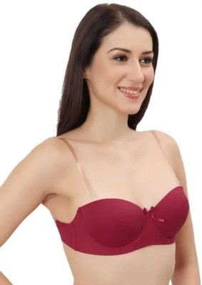 FANDOM 4U Transparent Strap Backless Pushup Bra Women Everyday Lightly Padded Bra(Maroon)