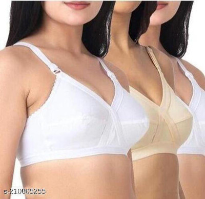 showtime class Pack of 2 Women Full Coverage Non Padded Cotton Bra (White, Gold) Women Full Coverage Non Padded Bra(White, Beige)