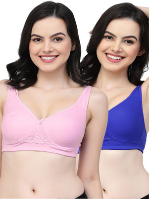 COLLEGE GIRL CG1214 Double Layered Women T-Shirt Non Padded Bra(Pink, Dark Blue)