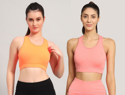 BEING RUNNER Women Sports Non Padded Bra(Orange, Pink)