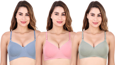 Havenhues Women Full Coverage Heavily Padded Bra(Blue, Green, Pink)
