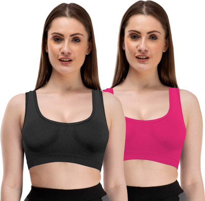 Brafee Women Sports Non Padded Bra(Black, Pink)