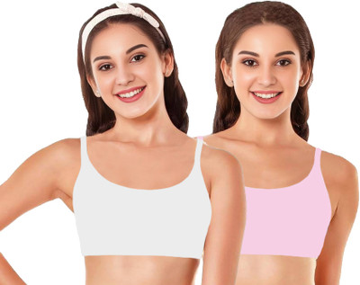 BRAAFEE Girls stretchable cotton full coverage non padded bra Girls Training/Beginners Non Padded Bra(White, Pink)