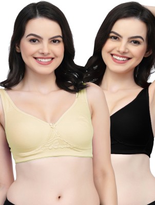 COLLEGE GIRL CG1214 Double Layered Women T-Shirt Non Padded Bra(Beige, Black)