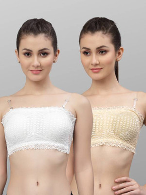 PreetyMore Pack of 2 Women Bandeau/Tube Lightly Padded Bra (Multicolor) Women Bandeau/Tube Lightly Padded Bra(White, Beige)