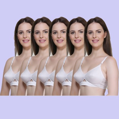 PRIME LOVE Women’s centre elastic cotton non padded full coverage Seamed t shirt bra for ladies Everyday|Daily use|Dailywear|Night wear(Bust Size 32B, 34B, 36B, 38B, 40B)(combo pack of 5)(Color White) Women T-Shirt Non Padded Bra(White, White, White, White, White)