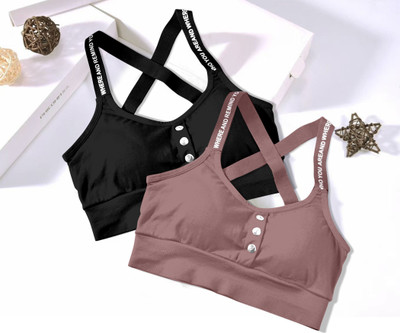 Asgarment cross-blk-pnk-02-p02-free Women Sports Lightly Padded Bra(Black, Pink)