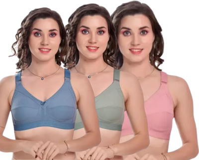 Surbhi Enterprises Women Cotton Lightly Non padded Wire Free Seamless Bra Women Full Coverage Non Padded Bra(Multicolor)