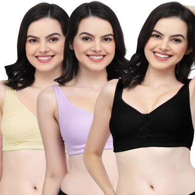 COLLEGE GIRL CG1214 Double Layered Women Everyday Non Padded Bra(Black, Purple, Beige)